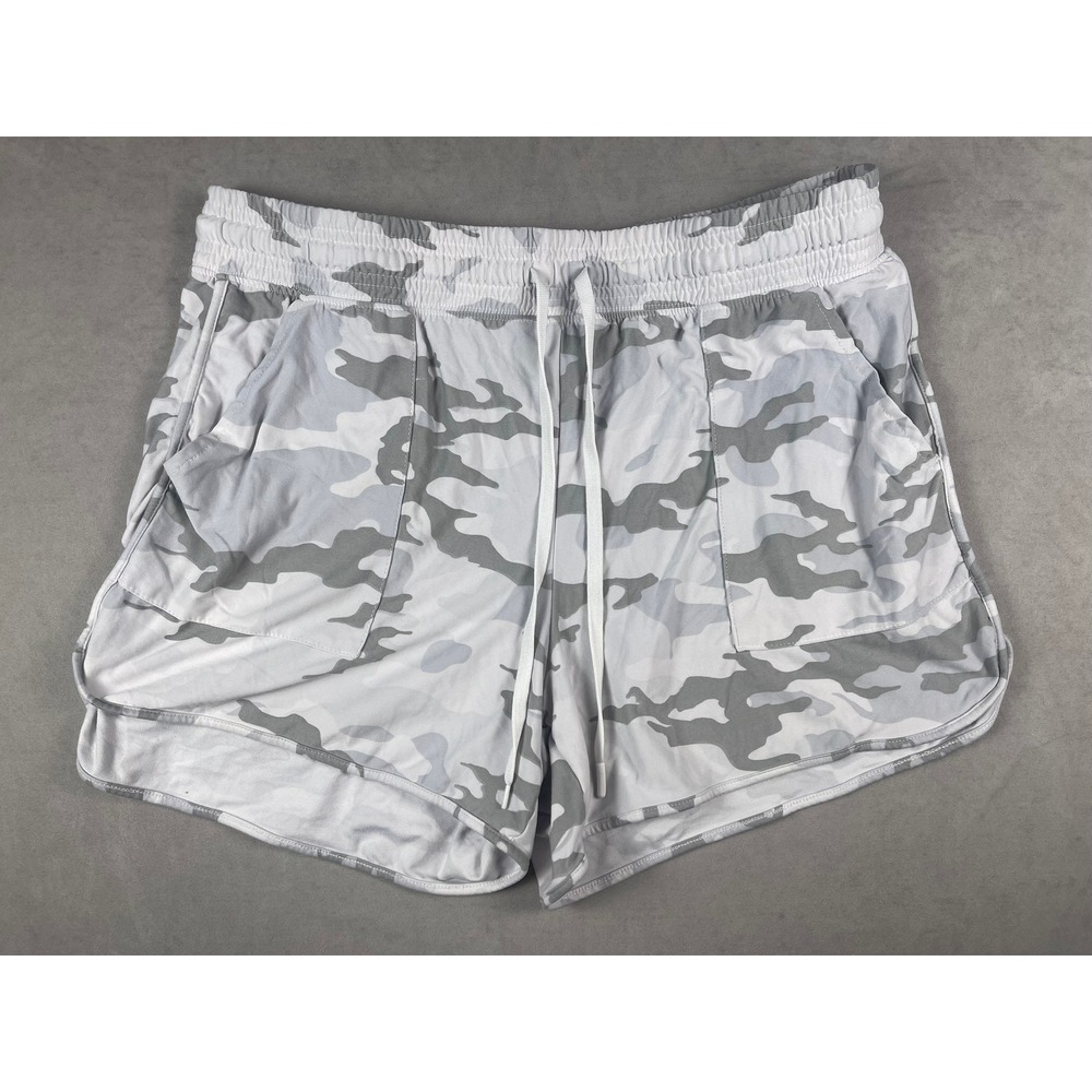 Athletic Works Womens Grey Camo Dolphin Shorts Elastic Waist Pockets Sz L 12-14